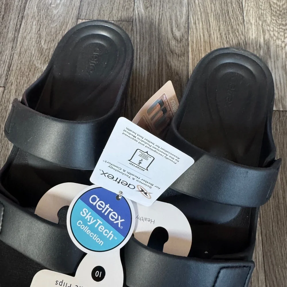Aetrex Kaia Slide Sandals Women Size 10 Black Orthotic SkyTech Collection NEW